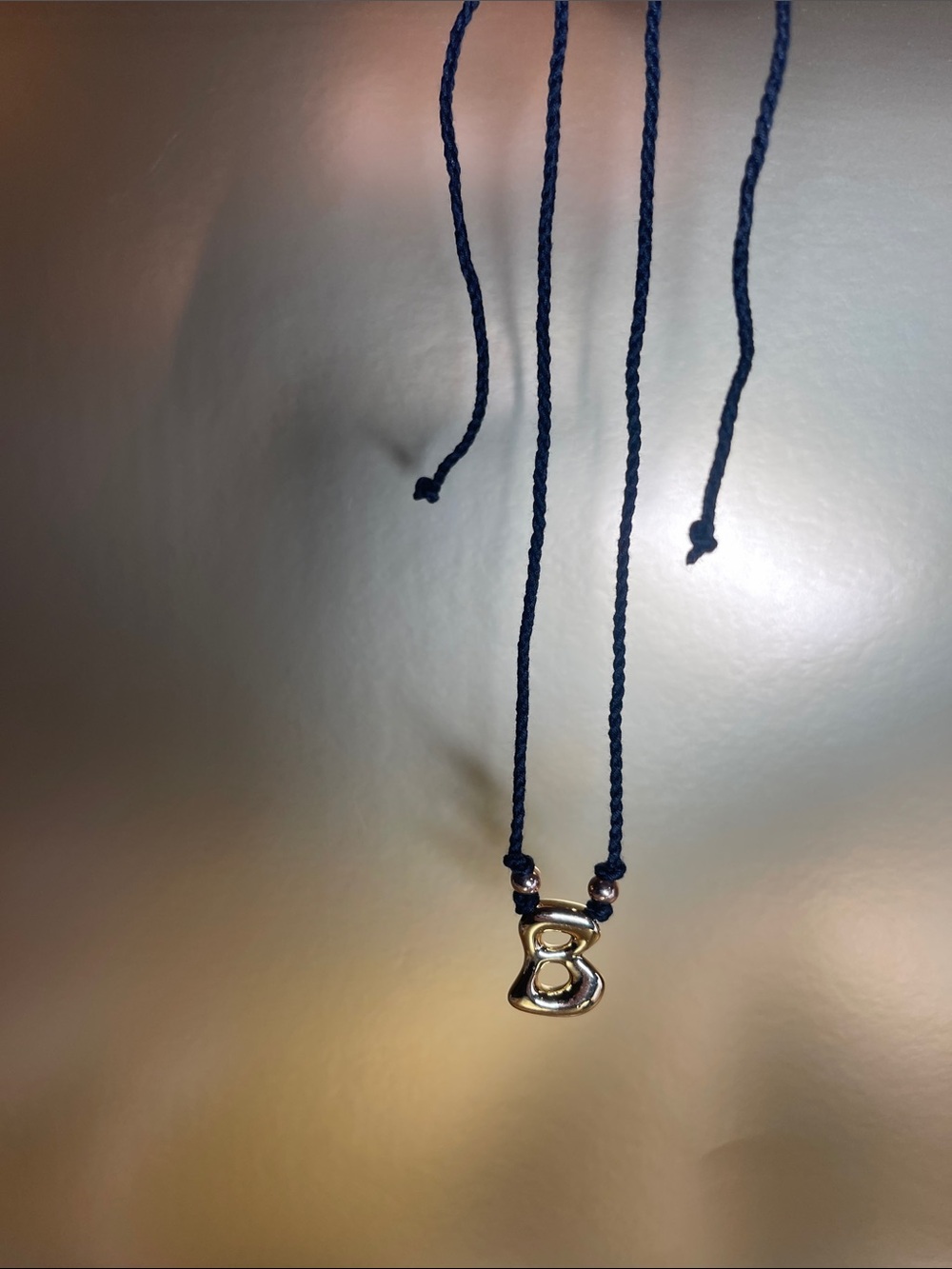 Gold 'B' Initial Necklace on Black Cord - adjustable necklace - Picture 6 of 7